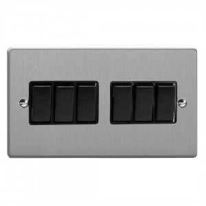 Varilight XDE96B.BS Brushed Steel 6-Gang 10A 1- or 2-Way Rocker Switch (Twin Plate)