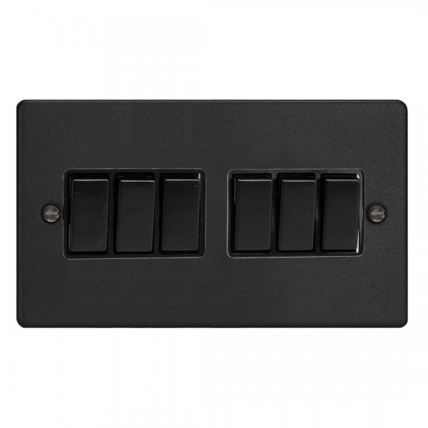 Varilight XDE96B.MB Matt Black 6-Gang 10A 1- or 2-Way Rocker Switch (Twin Plate)