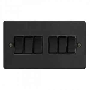Varilight XDE96B.MB Matt Black 6-Gang 10A 1- or 2-Way Rocker Switch (Twin Plate)