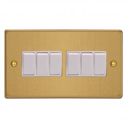 Varilight XDE96W.BB Brushed Brass 6-Gang 10A 1- or 2-Way Rocker Switch (Twin Plate)