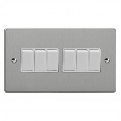 Varilight XDE96W.BS Brushed Steel 6-Gang 10A 1- or 2-Way Rocker Switch (Twin Plate)
