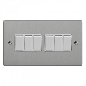 Varilight XDE96W.BS Brushed Steel 6-Gang 10A 1- or 2-Way Rocker Switch (Twin Plate)
