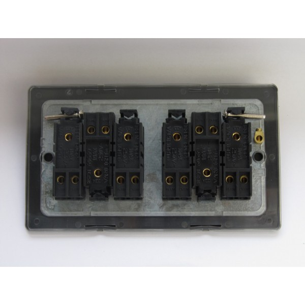 Varilight XDE96W.BS Brushed Steel 6-Gang 10A 1- or 2-Way Rocker Switch (Twin Plate)