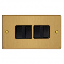 Varilight XDE9B.BB Brushed Brass 4-Gang 10A 1- or 2-Way Rocker Switch (Twin Plate)