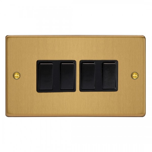 Varilight XDE9B.BB Brushed Brass 4-Gang 10A 1- or 2-Way Rocker Switch (Twin Plate)