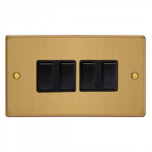 Varilight XDE9B.BB Brushed Brass 4-Gang 10A 1- or 2-Way Rocker Switch (Twin Plate)
