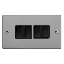 Varilight XDE9B.BS Brushed Steel 4-Gang 10A 1- or 2-Way Rocker Switch (Twin Plate)