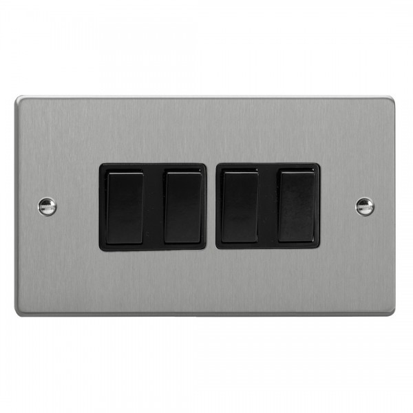 Varilight XDE9B.BS Brushed Steel 4-Gang 10A 1- or 2-Way Rocker Switch (Twin Plate)