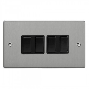 Varilight XDE9B.BS Brushed Steel 4-Gang 10A 1- or 2-Way Rocker Switch (Twin Plate)