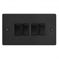 Varilight XDE9B.MB Matt Black 4-Gang 10A 1- or 2-Way Rocker Switch (Twin Plate)