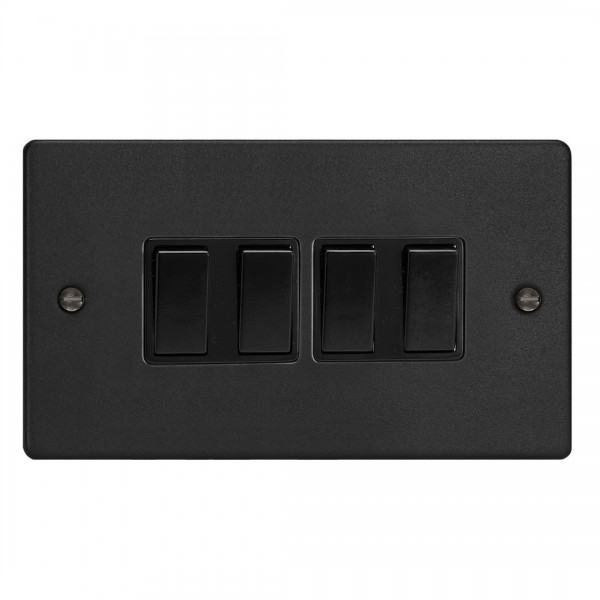 Varilight XDE9B.MB Matt Black 4-Gang 10A 1- or 2-Way Rocker Switch (Twin Plate)