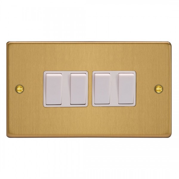 Varilight XDE9W.BB Brushed Brass 4-Gang 10A 1- or 2-Way Rocker Switch (Twin Plate)
