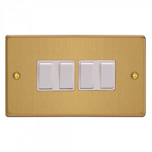 Varilight XDE9W.BB Brushed Brass 4-Gang 10A 1- or 2-Way Rocker Switch (Twin Plate)