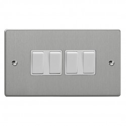 Varilight XDE9W.BS Brushed Steel 4-Gang 10A 1- or 2-Way Rocker Switch (Twin Plate)