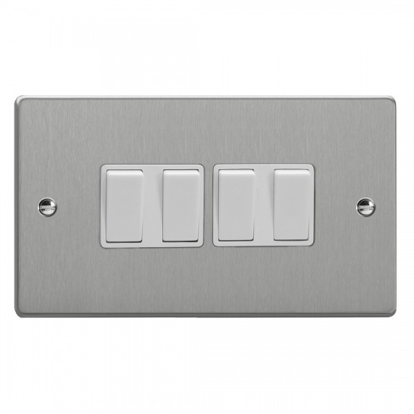 Varilight XDE9W.BS Brushed Steel 4-Gang 10A 1- or 2-Way Rocker Switch (Twin Plate)