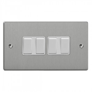 Varilight XDE9W.BS Brushed Steel 4-Gang 10A 1- or 2-Way Rocker Switch (Twin Plate)