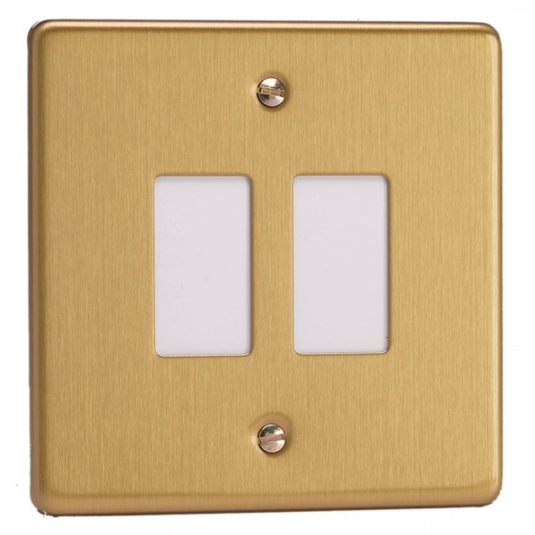 Varilight XDEPGY2.BB Brushed Brass 2-Gang PowerGrid Plate including Yoke (Single Plate)