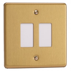Varilight XDEPGY2.BB Brushed Brass 2-Gang PowerGrid Plate including Yoke (Single Plate)