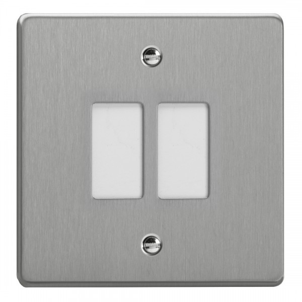 Varilight XDEPGY2.BS Brushed Steel 2-Gang PowerGrid Plate including Yoke (Single Plate)