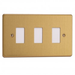 Varilight XDEPGY3.BB Brushed Brass 3-Gang PowerGrid Plate including Yoke (Twin Plate)