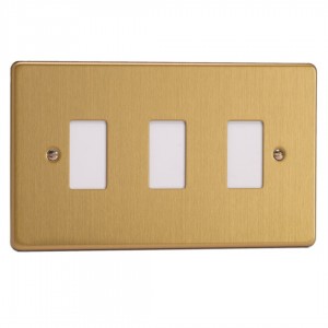 Varilight XDEPGY3.BB Brushed Brass 3-Gang PowerGrid Plate including Yoke (Twin Plate)