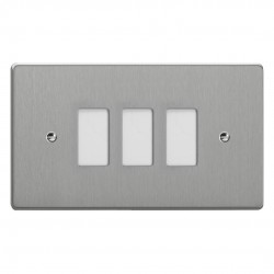 Varilight XDEPGY3.BS Brushed Steel 3-Gang PowerGrid Plate including Yoke (Twin Plate)