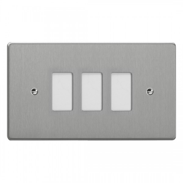 Varilight XDEPGY3.BS Brushed Steel 3-Gang PowerGrid Plate including Yoke (Twin Plate)