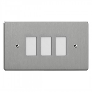 Varilight XDEPGY3.BS Brushed Steel 3-Gang PowerGrid Plate including Yoke (Twin Plate)