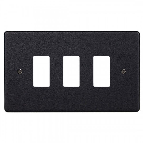 Varilight XDEPGY3.MB Matt Black 3-Gang PowerGrid Plate including Yoke (Twin Plate)