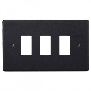 Varilight XDEPGY3.MB Matt Black 3-Gang PowerGrid Plate including Yoke (Twin Plate)