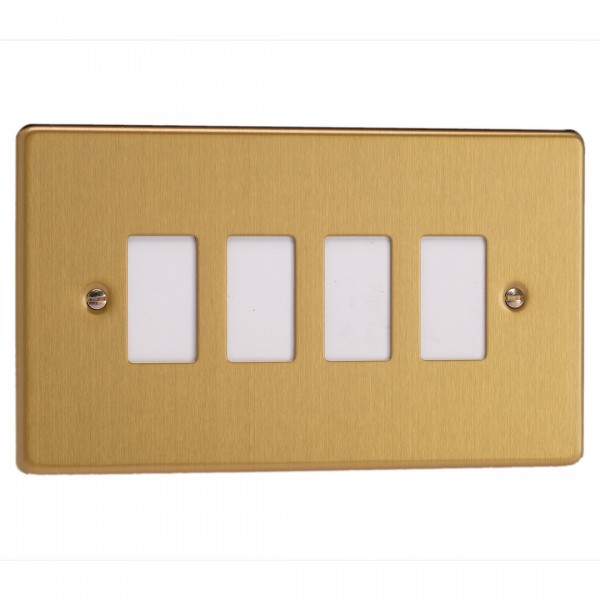 Varilight XDEPGY4.BB Brushed Brass 4-Gang PowerGrid Plate including Yoke (Twin Plate)