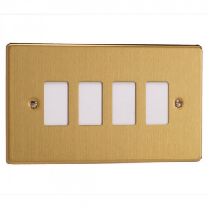 Varilight XDEPGY4.BB Brushed Brass 4-Gang PowerGrid Plate including Yoke (Twin Plate)