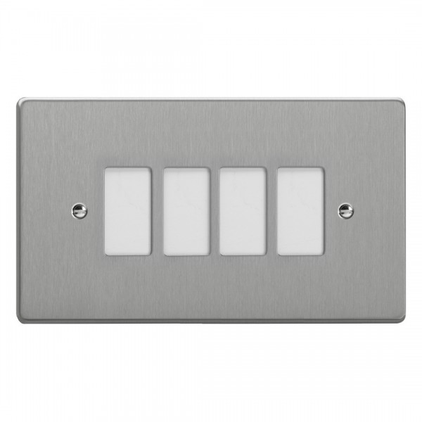 Varilight XDEPGY4.BS Brushed Steel 4-Gang PowerGrid Plate including Yoke (Twin Plate)