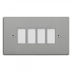 Varilight XDEPGY4.BS Brushed Steel 4-Gang PowerGrid Plate including Yoke (Twin Plate)