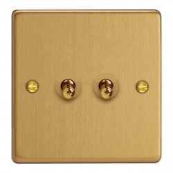 Varilight XDET2.BB Brushed Brass 2-Gang 10A 1- or 2-Way Toggle Switch