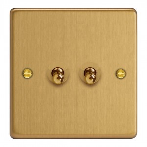 Varilight XDET2.BB Brushed Brass 2-Gang 10A 1- or 2-Way Toggle Switch