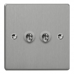 Varilight XDET2.BS Brushed Steel 2-Gang 10A 1- or 2-Way Toggle Switch