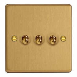 Varilight XDET3.BB Brushed Brass 3-Gang 10A 1- or 2-Way Toggle Switch