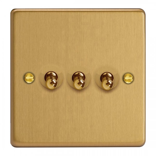 Varilight XDET3.BB Brushed Brass 3-Gang 10A 1- or 2-Way Toggle Switch