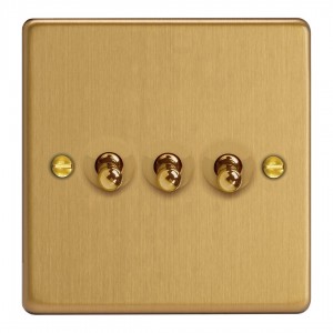 Varilight XDET3.BB Brushed Brass 3-Gang 10A 1- or 2-Way Toggle Switch