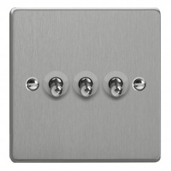 Varilight XDET3.BS Brushed Steel 3-Gang 10A 1- or 2-Way Toggle Switch