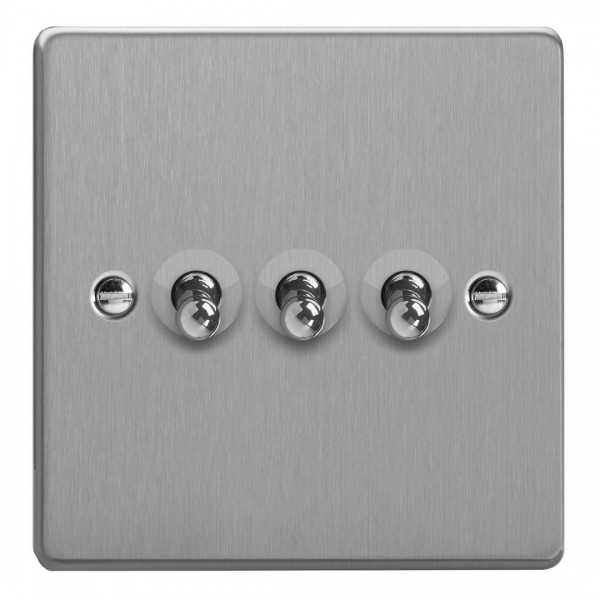 Varilight XDET3.BS Brushed Steel 3-Gang 10A 1- or 2-Way Toggle Switch