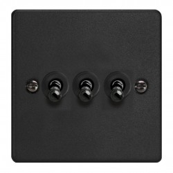 Varilight XDET3.MB Matt Black 3-Gang 10A 1- or 2-Way Toggle Switch