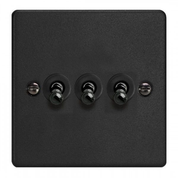 Varilight XDET3.MB Matt Black 3-Gang 10A 1- or 2-Way Toggle Switch