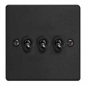 Varilight XDET3.MB Matt Black 3-Gang 10A 1- or 2-Way Toggle Switch