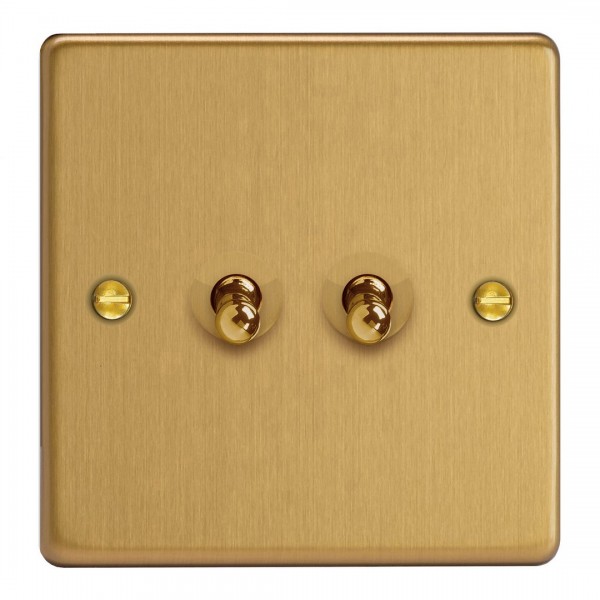 Varilight XDET77.BB Brushed Brass 2-Gang 10A Intermediate Toggle Switch