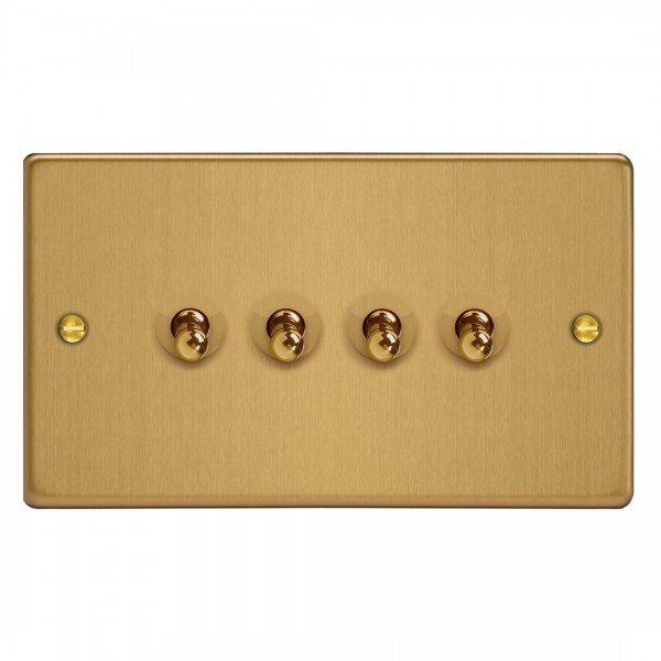 Varilight XDET9.BB Brushed Brass 4-Gang 10A 1- or 2-Way Toggle Switch (Twin Plate)