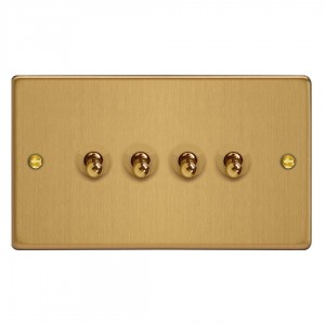 Varilight XDET9.BB Brushed Brass 4-Gang 10A 1- or 2-Way Toggle Switch (Twin Plate)