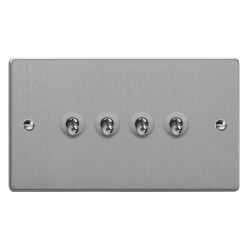 Varilight XDET9.BS Brushed Steel 4-Gang 10A 1- or 2-Way Toggle Switch (Twin Plate)