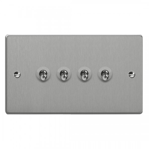 Varilight XDET9.BS Brushed Steel 4-Gang 10A 1- or 2-Way Toggle Switch (Twin Plate)